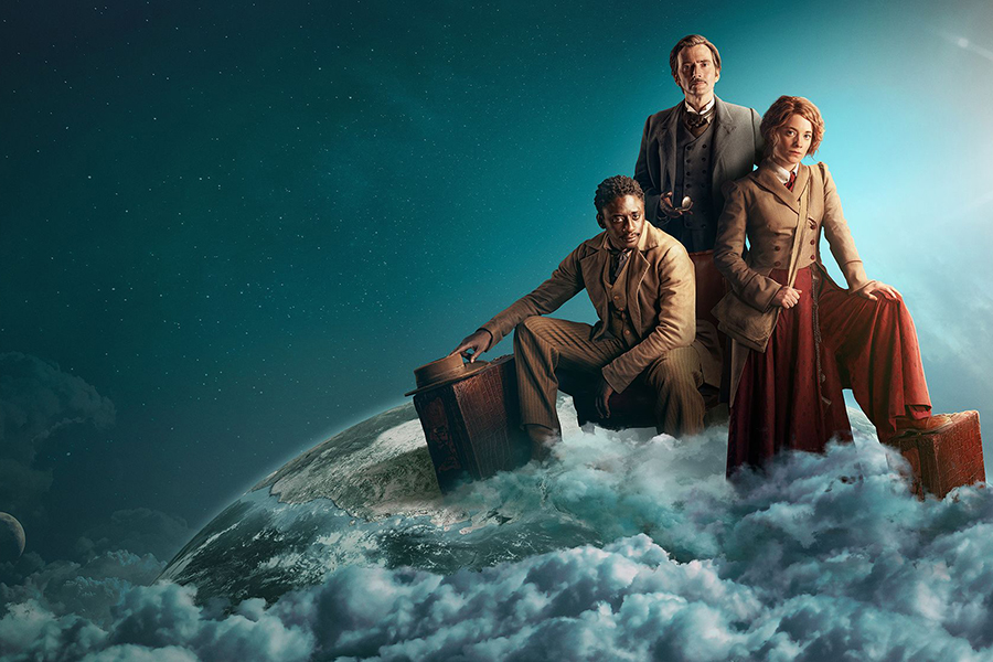 The clock is ticking. Join Phileas Fogg (David Tennant), Passepartout (Ibrahim Koma) and Abigail Fix (Leonie Benesch) on their journey Around the World in 80 Days - coming soon, CREDIT: Photographer: Joe Alblas / Design by TEA Entertain | © Slim 80 Days / Federation Entertainment / Peu Communications / ZDF / Be-Films (RTBF) - 2021