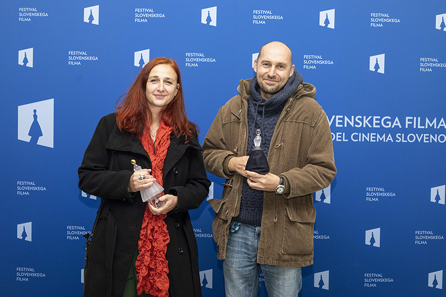  Director Martin Turk and producer Ida Weiss receiving Vesna Awards for Don't Forget to Breathe