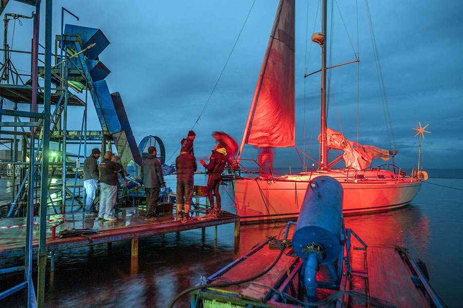 Styx by Wolfgang Fischer - The protagonists yacht being prepared for storm FX at MFS; Credit: Mark Cassar