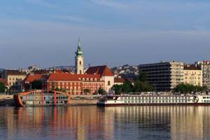 Budapest , Danube River and Church of Stigmatisation of Saint Francis in Budapest