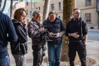 Anže Grčar (first assistant director), Peter Zeitlinger (DoP), Ivan Petretič (stage technician) and director and screenwriter Darko &Scaron;tante